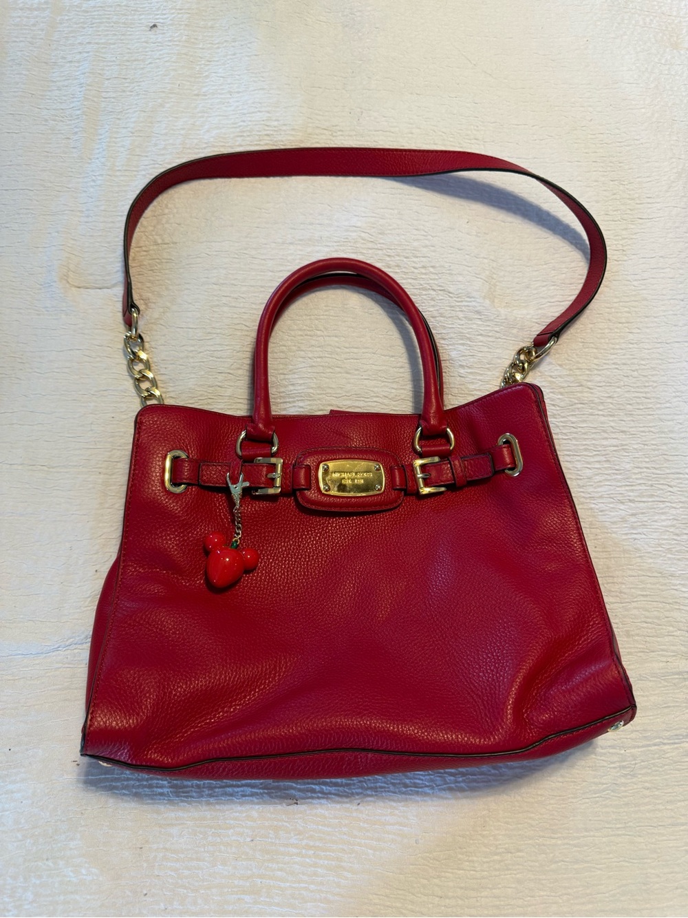Michael Kors Red Leather Shoulder Bag with Gold-Tone Hardware